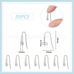 304ステンレススチールピアスフック  水平ループ付き  ステンレス鋼色  19x3mm  穴：2.5mm  21ゲージ  ピン：0.7x1mm  50個/箱&nbsp;STAS-UN0018-21P
