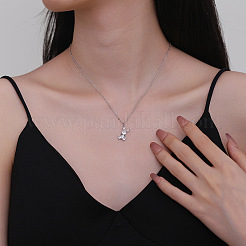 真鍮にクリアキュービックジルコニアをあしらったウサギのペンダントネックレス（女性用）  銀  15.35インチ（39cm）&nbsp;WG4E031-01