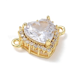 Breloques de connexion en laiton serties de micro-pavés de zircone cubique et de cœurs en verre&nbsp;KK-L268-017G