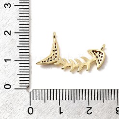 真鍮製マイクロパヴェキュービックジルコニアペンダント  フィッシュボーンのチャーム  長持ちメッキ  カドミウムフリー＆鉛フリー  18KGP本金メッキ  オレンジ  13x22.5x2mm  穴：1mm&nbsp;KK-A266-37A-G