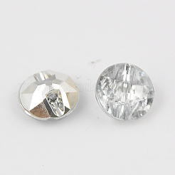 台湾アクリルラインストーンボタン  多面カット  1穴  フラットラウンド  ホワイト  21x9mm  穴：1.5mm&nbsp;BUTT-F020-21mm-02