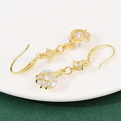 Серьги-подвески в форме сердца с микропаве из латуни и прозрачными кубическими цирконами EJEW-C156-02G