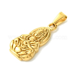 PVD真空メッキ304ステンレスペンダント  観音菩薩のチャーム  ゴールドカラー  28x14x5mm  穴：7x3mm&nbsp;STAS-L275-14G