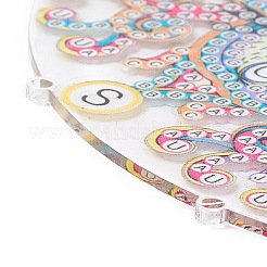 羽のペンダントキットが付いている編まれた網/ウェブをぶら下げているdiyのダイヤモンドの絵画  アクリル板入り  ペン  トレイ  羽と鐘  家の装飾のための風鈴工芸品  フクロウ模様  400x146mm&nbsp;DIY-I084-02