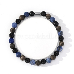 Браслеты мужские из натурального голубого камня с прожилками и черного агата MW6661
