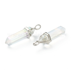 ガラスチャーム  プラチナトーンの真鍮パーツ  弾丸  クリアAB  39.5x12x11.5mm  穴：4.5x2.8mm&nbsp;G-M378-01P-C01