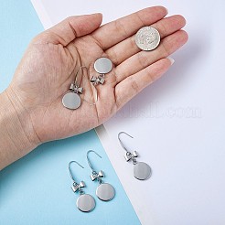 316サージカルステンレススチールピアスフック  空のペンダントトレイ付き  カボションフラットラウンドセッティング  ステンレス鋼色  62mm  トレイ：25mm  ピン：0.7mm&nbsp;STAS-TAC0001-01F