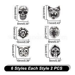 12 pieza de 6 cuentas de acero inoxidable 304 de estilo&nbsp;STAS-AR0001-84