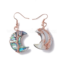 Orecchini pendenti con falce di luna in conchiglia di paua naturale&nbsp;EJEW-G307-01RG