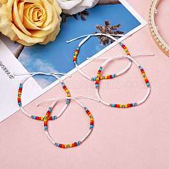 4шт. 4 стиля браслетов и браслетов на ногу из плетеных бусин из стекла и нержавеющей стали 303 SJEW-SW00003-06