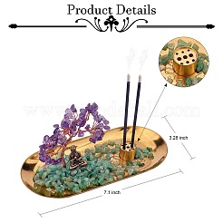 Natürlicher Amethyst mit grünen Aventurinsplittern mit Räuchergefäßhalter aus Messing&nbsp;DJEW-G027-19RG-01