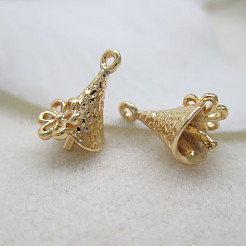真鍮製カップペグベイル  花  片穴パーツ用  ゴールドカラー  10x6mm&nbsp;PW-WG63976-01