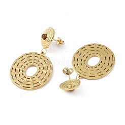 Серьги-гвоздики из натурального тигрового глаза и нержавеющей стали 304 в форме диска для женщин&nbsp;EJEW-G390-05G-01