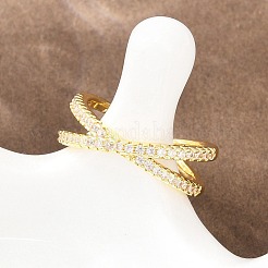 Латунные микро проложить пальцев кольца кубического циркония&nbsp;RJEW-D340-01G-02