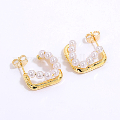 Модные квадратные серьги-гвоздики с имитацией латунного жемчуга&nbsp;HD0579