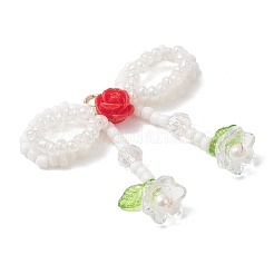 Подвески в виде бантиков и цветов из стеклянного бисера&nbsp;PALLOY-MZ01220-02