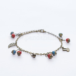 Браслеты на ногу с кисточками из старинного сплава в форме листа-колокольчика и фарфоровых бусин-рондель для женщин FS-WG4AD9F-01