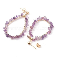 Серьги-гвоздики с подвесками-каплями из натуральных драгоценных камней&nbsp;EJEW-JE05748