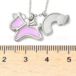 Collane con ciondolo unicorno arcobaleno in acciaio inossidabile 304 con smalto rosa perlato e conchiglia bianca naturale per donna&nbsp;NJEW-M101-02P