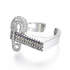 Латунные микро проложить манжеты кольца кубического циркония RJEW-S045-025P-NR