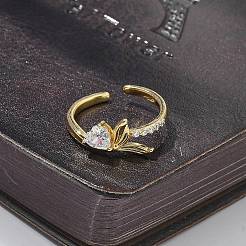 Манжеты-кольца из прозрачного кубического циркония в форме рыбьего хвоста с сердцем RJEW-G337-04G