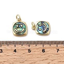 Квадратная подвеска из эпоксидной смолы и натуральной ракушки пауа с улыбающимся лицом&nbsp;KK-K384-14G