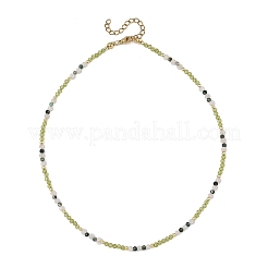 天然ペリドットのファセットカットラウンドビーズネックレス  ゴールドカラー  15.35インチ（39cm）&nbsp;NJEW-JN06430-01