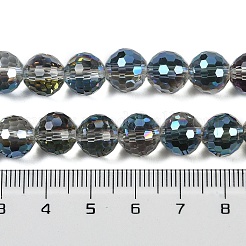 透明電気メッキガラスビーズ連売り  多面カット  ラウンド  スチールブルー  9~10mm  穴：1.3mm  約63~68個/連  24.41~25.43''（62~64.6センチメートル）&nbsp;EGLA-N002-31-H12