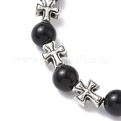 3 bracciale elastico con perle rotonde in onice nero naturale&nbsp;BJEW-JB12343