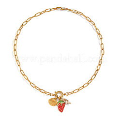 Женские ожерелья с подвесками в виде красной клубники и натуральных ракушек из нержавеющей стали 304 в европейском стиле FA9664