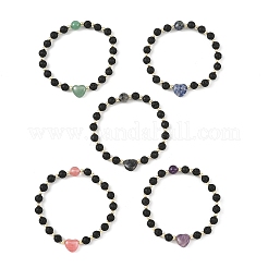 Pulseras elásticas con cuentas de piedras preciosas naturales mixtas y hematita sintética no magnética.&nbsp;BJEW-JB14008