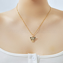 Модные латунные паве зеленые и прозрачные кубические цирконии ожерелья с подвеской в виде головы леопарда IV6629