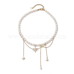 Ожерелья из натурального культивированного пресноводного жемчуга и рисовых бусин NJEW-JN05224