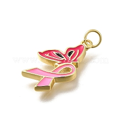 Октябрь рак груди розовая лента осведомленности латунные эмалевые подвески&nbsp;KK-S517-04E-G
