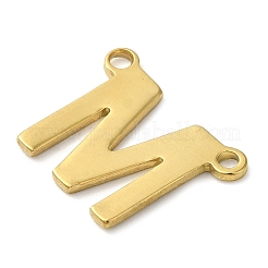 304ステンレススチールチャーム  18KGP本金メッキ  レターチャーム  文字m  10x12.5x1mm  穴：1mm&nbsp;STAS-Z074-04G-M