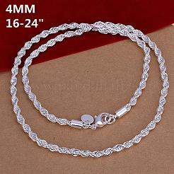 男性に人気のシルバーカラーメッキ真鍮ロープチェーンネックレス  カニカン付き  22インチ  4mm&nbsp;NJEW-BB12699-22