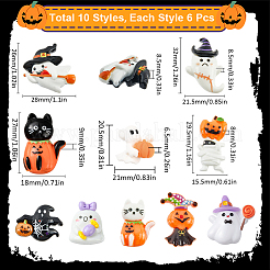 60 Stück 10 Stile Halloween opake Harz Decoden Cabochons&nbsp;RESI-SC0005-71B