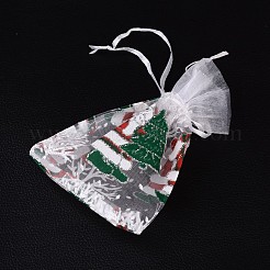 クリスマスのオーガンジー袋  ホワイト  約9センチ幅  13センチの長さ&nbsp;OP089