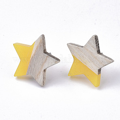樹脂と木のスタッドピアス  304ステンレスピン付き  スター  きいろ  17x18mm  ピン：0.7mm&nbsp;EJEW-N017-001A-C05