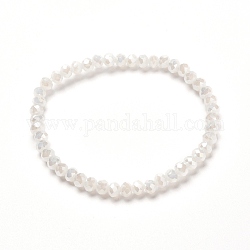 Bracelet extensible en perles rondelles de verre à facettes pour enfant, bracelet en verre imitation jade, blanc, 4x3.5mm, diamètre intérieur: 1-7/8 pouce (4.8 cm)