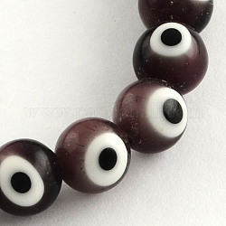 Main ronde perles au chalumeau mauvais œil brins, brun coco, 8mm, Trou: 1mm, Environ 48 pcs/chapelet, 13.7 pouce