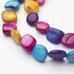 Erose Natural Freshwater Shell Beads Strands, Dyed, Chip, Mixed Color, 7~14x6~10mm, Hole: 1mm, about 80pcs/strand, 34 inch