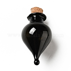 Adorno de botellas de corcho de vidrio en forma de lágrima, vaso vacío deseando botellas, viales de diy para decoraciones colgantes, negro, 3.6 cm