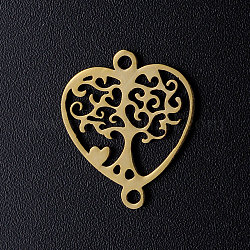 201 connecteurs de liens en acier inoxydable, arbre de vie avec coeur, or, 17.5x15x1mm, Trou: 1.5mm
