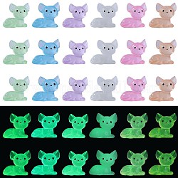 30 Uds. Adornos de pequeño gato de resina luminosa de 6 colores, brillan en la oscuridad, microdecoración paisajística, color mezclado, 26x26.5x17.5mm, 5 piezas / color