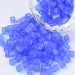 6/0 прозрачное стекло бисер, матового цвета, квадратное отверстие, кубические, Небесно-голубой, 6/0, 3~5x3~4x3~4 мм, отверстие : 1.2~1.4 мм, около 4500 шт / упаковка