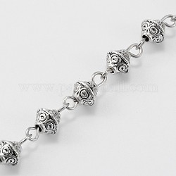 Tibétain main perles en alliage de toupies de style colliers bracelets chaînes pour création de, avec épingle à oeil en fer, non soudée, argent antique, 39.3 pouce