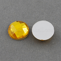 Acrylic Rhinestone Cabochons, Flat Back, Faceted, Half Round, Gold, 25x8mm, about 100pcs/bag