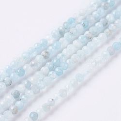 Chapelets de perles en aigue-marine naturelle, facette, ronde, 2mm, Trou: 0.5mm, Environ 204 pcs/chapelet, 15.7 pouce