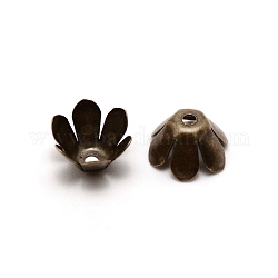 6-Blumenblatt Eisen Perlkappen, Blume, Antik Bronze, 10x6.2 mm, Bohrung: 1.6 mm, Innendurchmesser: 10 mm, ca. 50 Stk. / Beutel